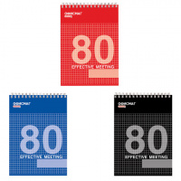 картинка Блокнот А5 146х205 мм, 80 л., гребень, мелованная картонная обложка, клетка, ОФИСМАГ, 3 вида, 123021 в разных цветах с печатью логотипа.