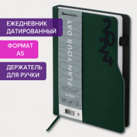 картинка Ежедневник датированный 2024 А5 150x213 мм BRAUBERG "Up", под кожу софт-тач, держатель для ручки, зеленый, 114910 в разных цветах с печатью логотипа.