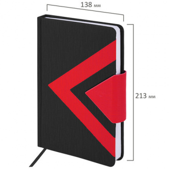 картинка Ежедневник недатированный А5 138x213 мм BRAUBERG "Waves" под кожу, застежка 160 л., черный/красный, 111876 в разных цветах с печатью логотипа.