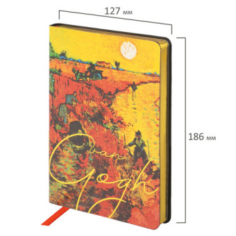 картинка Ежедневник недатированный B6 (127х186 мм), BRAUBERG VISTA, под кожу, гибкий, срез фольга, 136 л., "Van Gogh", 112102 в разных цветах с печатью логотипа.