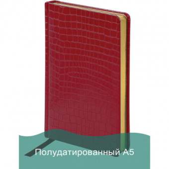 картинка Ежедневник полудатированный А5 (138х213 мм) BRAUBERG "Alligator", под кожу, 192 л., красный, 124987 в разных цветах с печатью логотипа.